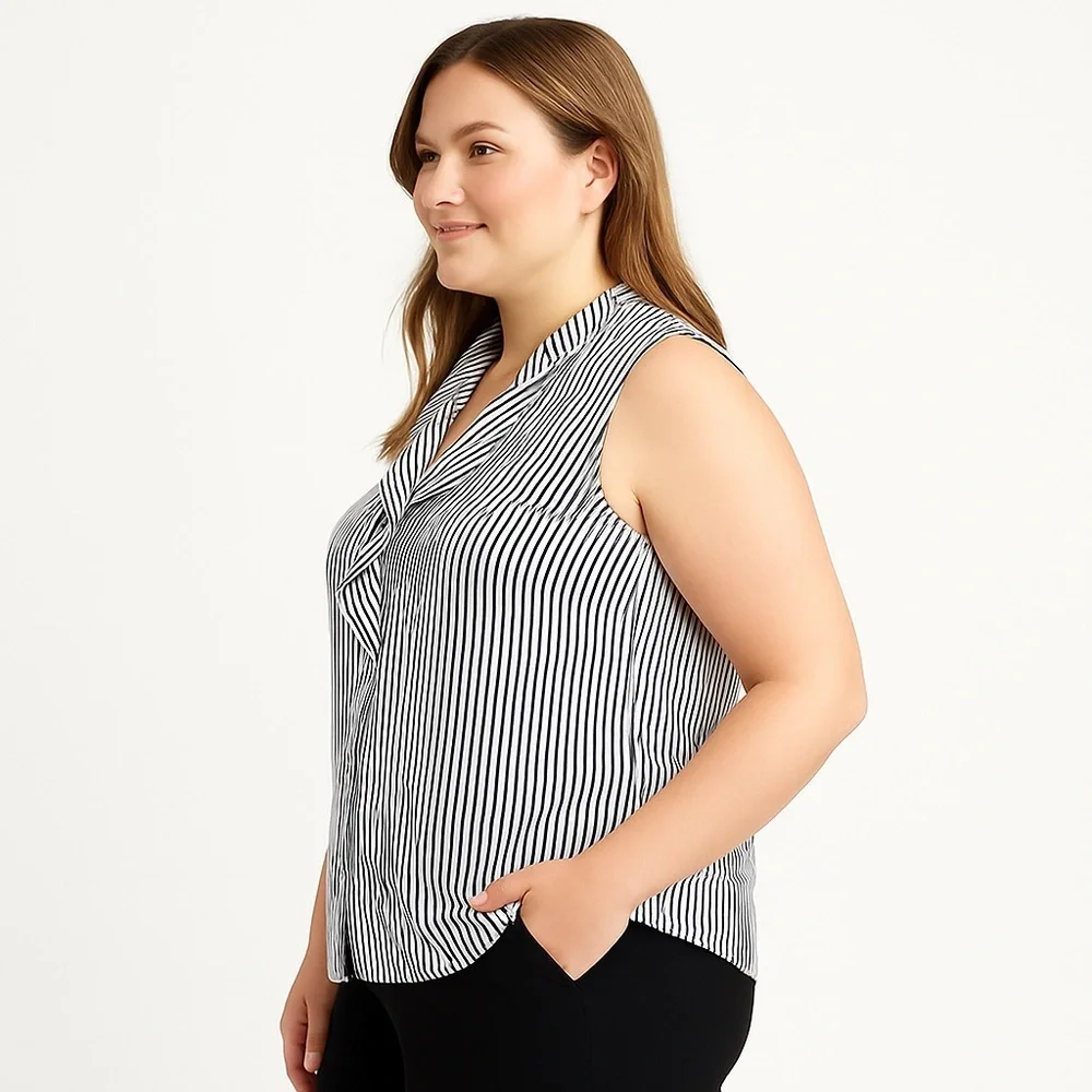 Karl Lagerfeld Women's Black and White Striped Blouse - Picture 3 of 14